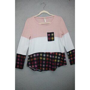 Miss 2 Day Waffle Knit Long Sleeve Top-Mixed Prints-Size Medium